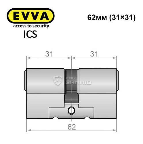 Цилиндр EVVA ICS 62 (31*31) никель сатин - Фото №6