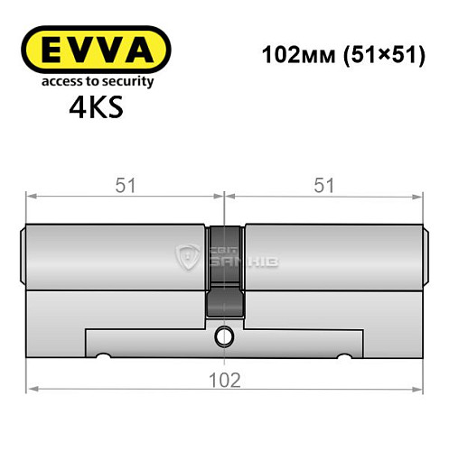 Цилиндр EVVA 4KS 102 (51*51) никель сатин 5 ключей - Фото №4