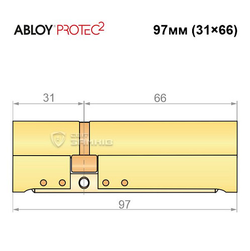 Циліндр ABLOY Protec2 97 (31*66) латунь полірована - Фото №8