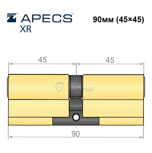 Циліндр APECS XR 90 (45*45) латунь матова  - Фото №4