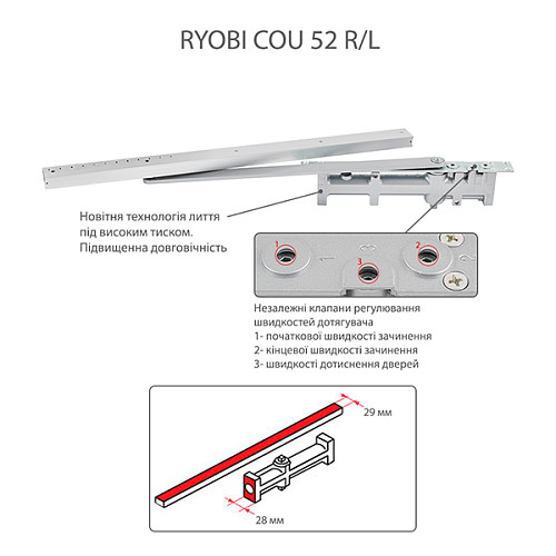 Доводчик скрытый RYOBI COU-52 SLD R до 45 кг правый - Фото №3