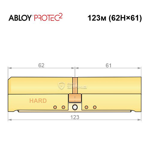Цилиндр ABLOY Protec2 123 (62H*61) (H - закаленная сторона) латунь полированная - Фото №6