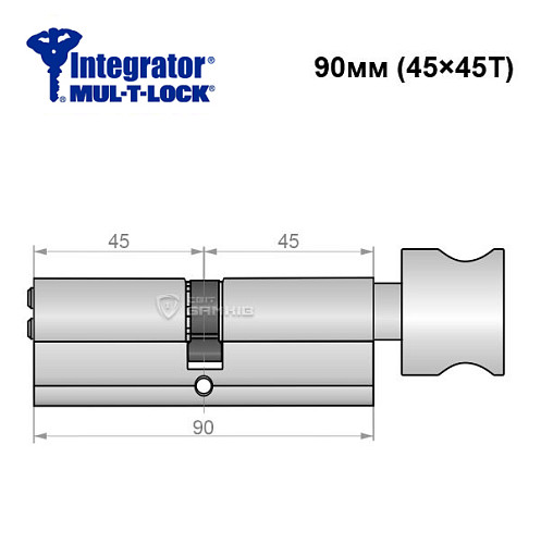 Цилиндр MUL-T-LOCK Integrator 90T (45*45T) никель сатин - Фото №6