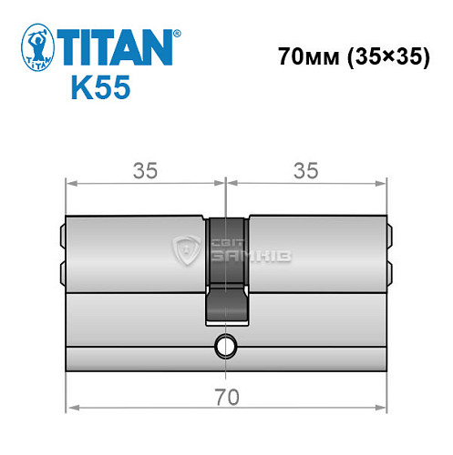 Циліндр TITAN K55 70 (35*35) нікель сатин - Фото №5
