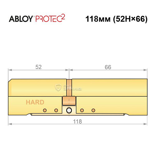 Циліндр ABLOY Protec2 118 (52H*66) (H - гартована сторона) латунь полірована - Фото №6