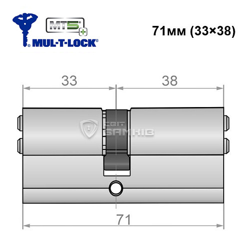 Циліндр MUL-T-LOCK MTL800/MT5+ 71 (33*38) нікель сатин - Фото №5