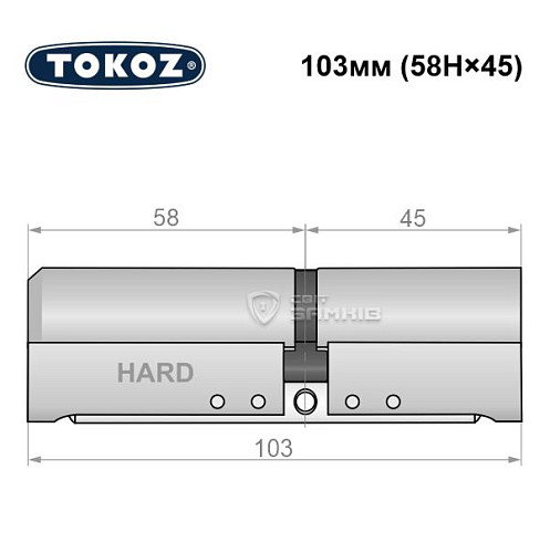Циліндр TOKOZ Pro400 103 (58H*45) (H - гартована сторона) нікель матовий - Фото №5