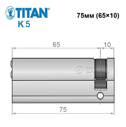Цилиндр половинка TITAN K5 75 (65*10) никель сатин 3 ключа - Фото №7