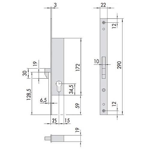 Механізм замка CISA 46240.25 гак (BS25мм, 22 мм) нержавіюча сталь - Фото №7