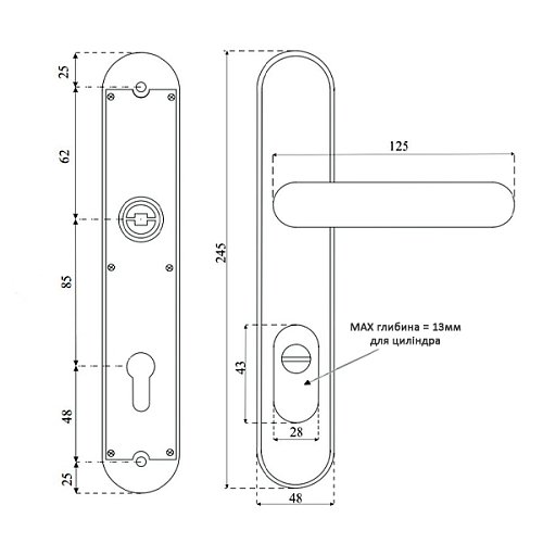 Ручки на планці SIBA HSS Guardian 85 матовий нікель (без пружини) - Фото №5