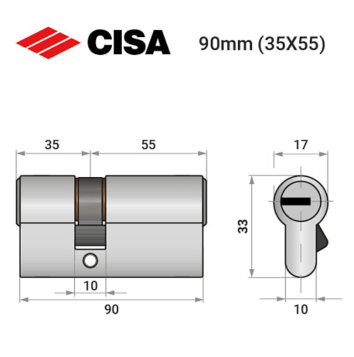 Циліндр CISA ASIX P8 90 (35*55) нікель матовий 5 ключів - Фото №9