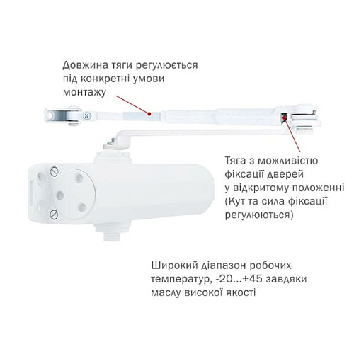 Дотягувач RYOBI DS-2055V BC STD HO з фіксацією до 100кг Білий - Фото №7