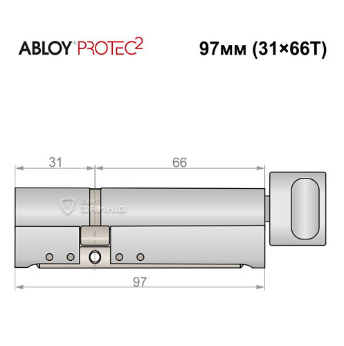 Цилиндр ABLOY Protec2 97T (31*66T) хром полированный - Фото №5