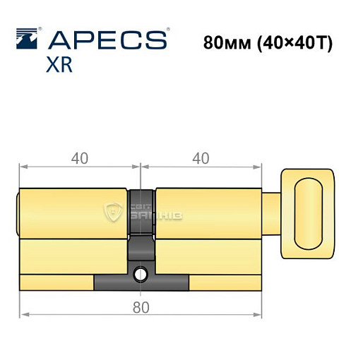 Цилиндр APECS XR 80Т (40*40Т) латунь матовая - Фото №5
