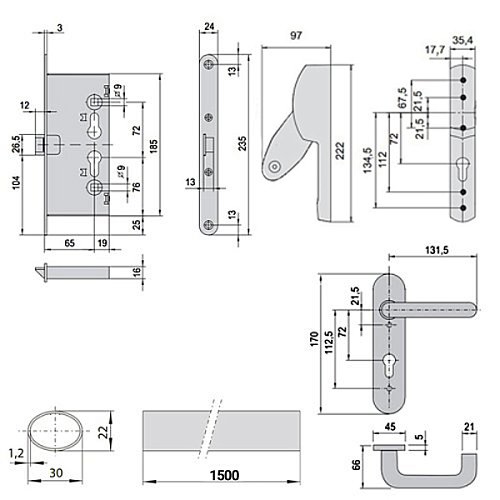 Комплект врізної антипаніки CISA Fast Push 59617.10 72мм 1500 мм червоний із замком та ручкою - Фото №21