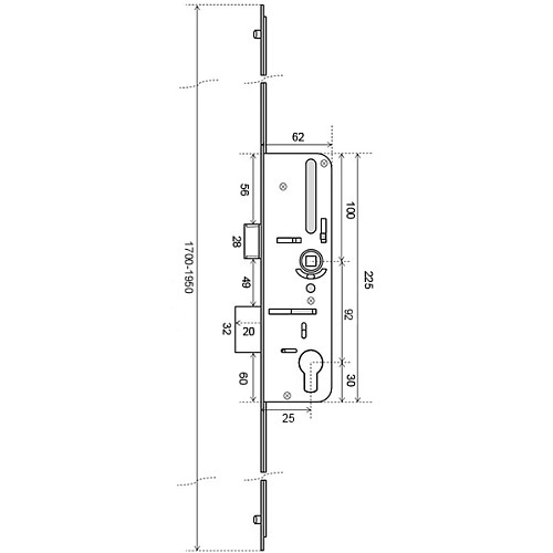 Механізм замка VORNE заскочка 25*92 мм рейка 1700-1950 мм з ригелем - Фото №6
