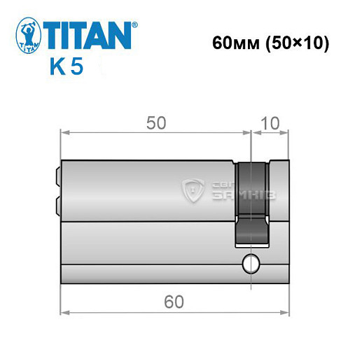 Циліндр половинка TITAN K5 60 (50*10) нікель сатин 3 ключа - Фото №7