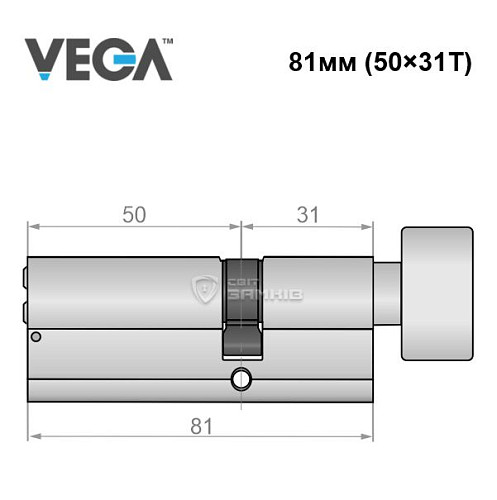 Циліндр VEGA VP-7 81T (50*31T) нікель сатин - Фото №5