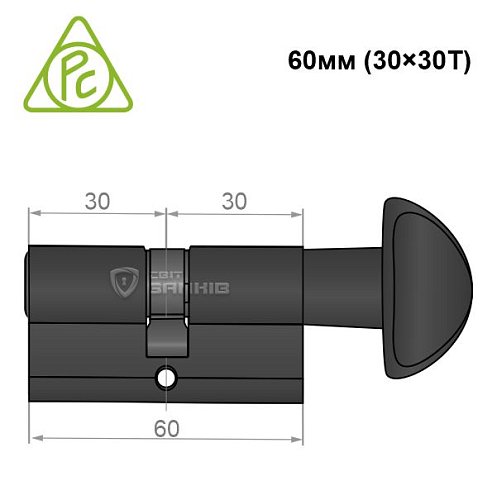Циліндр CORTELLEZZI PRIMO 117 SQ 60T (30*30T) чорний - Фото №4
