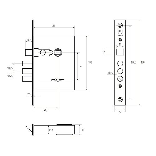 Механизм замка SHERLOCK 04.47 (BS51*55мм) 5 ключей - Фото №5