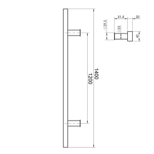 Ручки скоби WALA Q10 1400/1200.90 (комплект) труба 40*20 нержавіюча сталь М304 - Фото №4