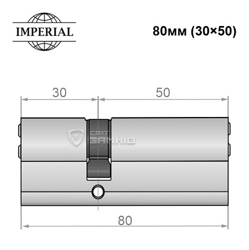 Циліндр IMPERIAL латунь 80 (30*50) нікель сатин - Фото №3