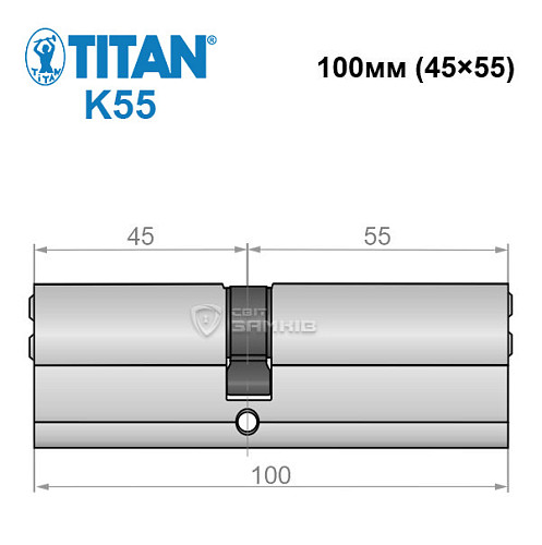 Циліндр TITAN K55 100 (45*55) нікель сатин - Фото №5