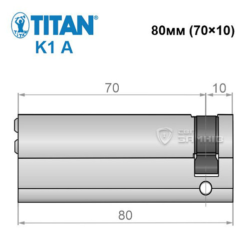 Цилиндр половинка TITAN K1 A 80 (70*10) никель сатин 5 ключей - Фото №7