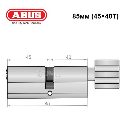 Цилиндр ABUS X12R 85T (45*40T) никель сатин - Фото №6