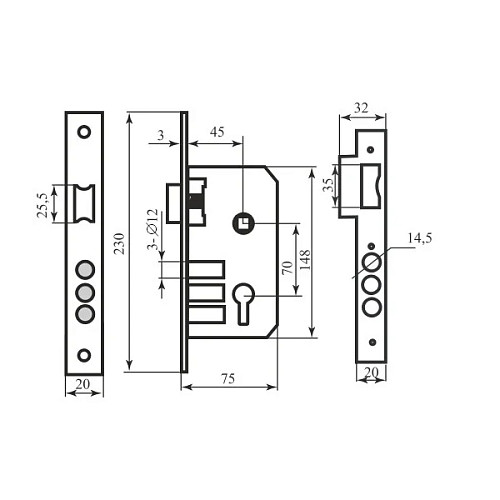 Механизм замка BRUNO 7025-70 (BS45*70мм) AB античная бронза - Фото №2