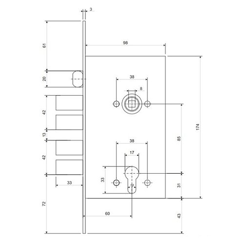 Механизм замка APECS T-05 (BS60*85мм) CR хром - Фото №3