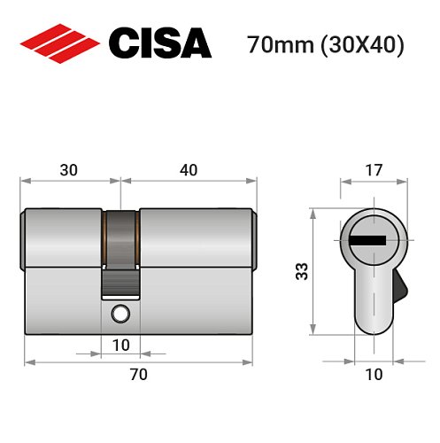 Циліндр CISA ASIX P8 70 (30*40) нікель матовий 5 ключів - Фото №9