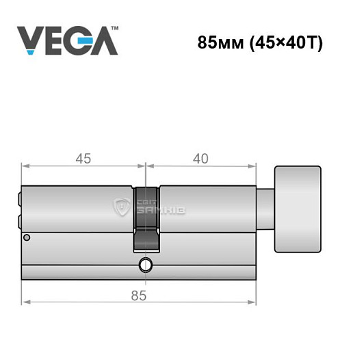 Циліндр VEGA VP-7 85T (45*40T) нікель сатин - Фото №5