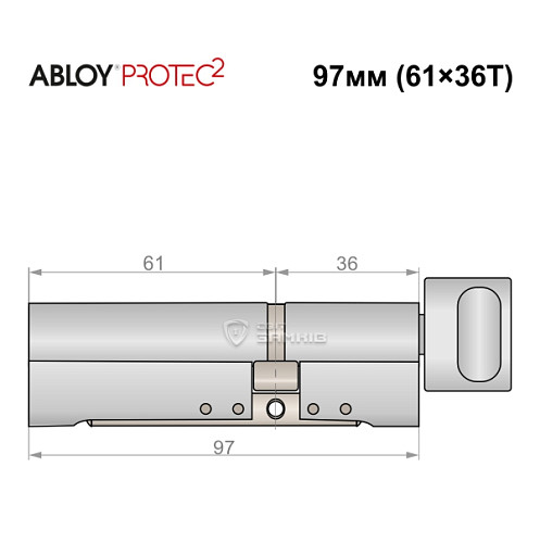 Цилиндр ABLOY Protec2 97T (61*36T) хром полированный - Фото №5
