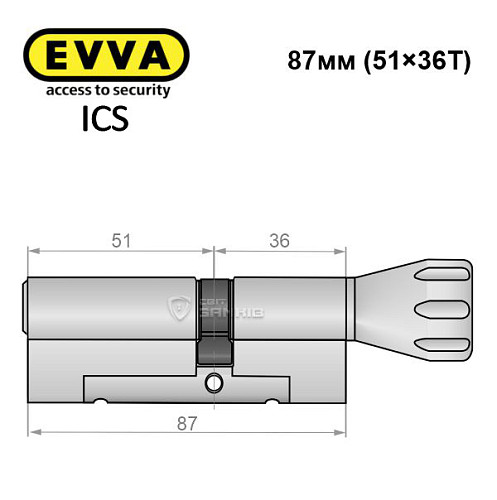 Цилиндр EVVA ICS 87T (51*36T) никель сатин - Фото №7