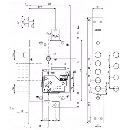 Механизм замка MOTTURA 52.Y535BDRN54 (BS67*85мм) R правый - Фото №6