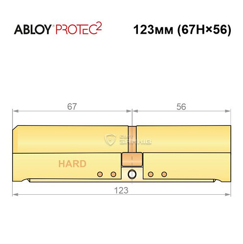 Циліндр ABLOY Protec2 123 (67H*56) (H - гартована сторона) латунь полірована - Фото №6
