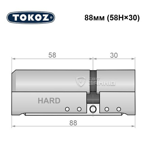 Циліндр TOKOZ Pro400 88 (58H*30) (H - гартована сторона) нікель матовий - Фото №5
