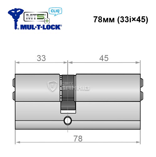Цилиндр MUL-T-LOCK MTL800/MT5+ CLIQ 78 (33i*45) никель сатин - Фото №4