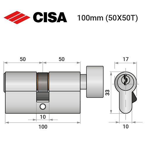 Циліндр CISA C2000 100T (50*50T) нікель матовий 5 ключів - Фото №10