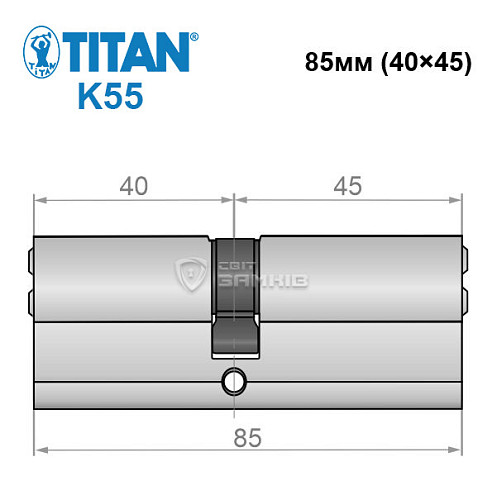 Цилиндр TITAN K55 85 (40*45) никель сатин - Фото №5
