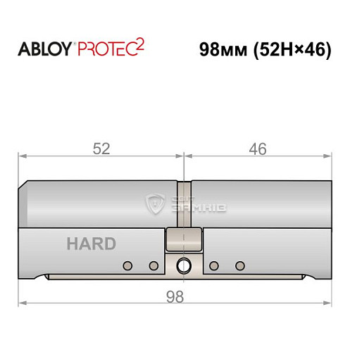 Циліндр ABLOY Protec2 98 (52H*46) (H - гартована сторона) хром полірований - Фото №4