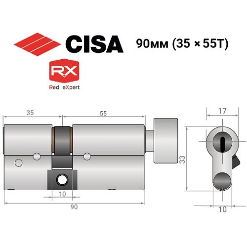 Циліндр CISA RX (модульний) 90T (35*55T) нікель матовий 3 ключі - Фото №14