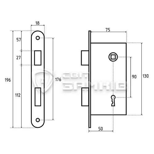 Механізм замка AGB B010025003 (BS50*90мм) латунь - Фото №2