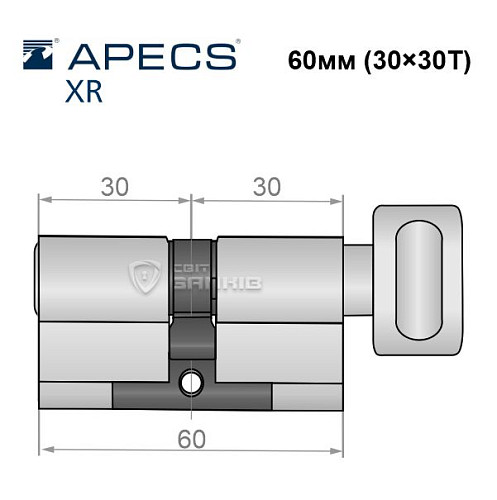 Циліндр APECS XR 60T (30*30T) нікель сатин - Фото №5