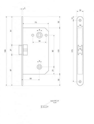 Механизм замка APECS 5300(UA) WC (BS50*90мм) металл.язычок CR хром - Фото №2