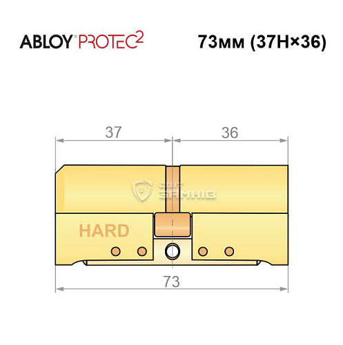 Циліндр ABLOY Protec2 73 (37H*36) (H - гартована сторона) латунь полірована - Фото №6