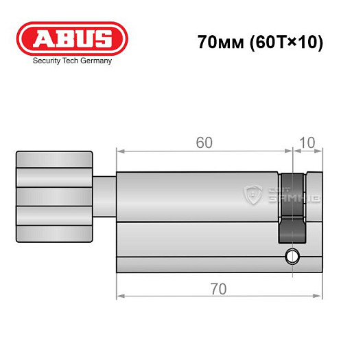 Циліндр половинка ABUS X12R 70T (60T*10) нікель сатин - Фото №2