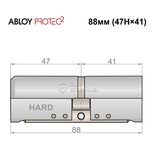 Циліндр ABLOY Protec2 88 (47H*41) (H - гартована сторона) хром полірований - Фото №4