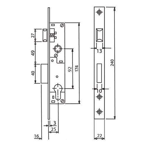 Механізм замка SANTOS 726 (BS25*92мм, 22мм) матовий хром - Фото №7